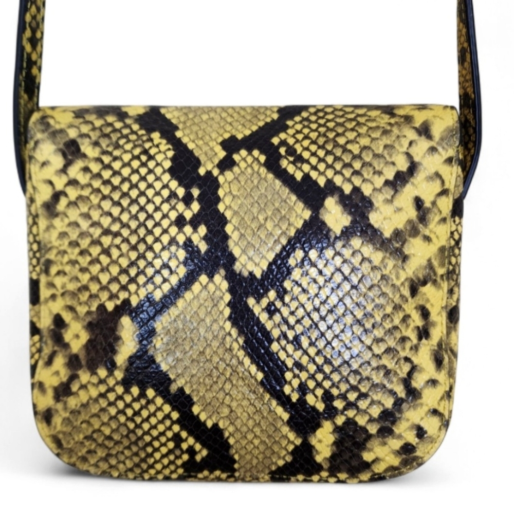 Banana Republic Leather Snakeskin Print Saddle Crossbody Bag Yellow Black EUC - Picture 10 of 11